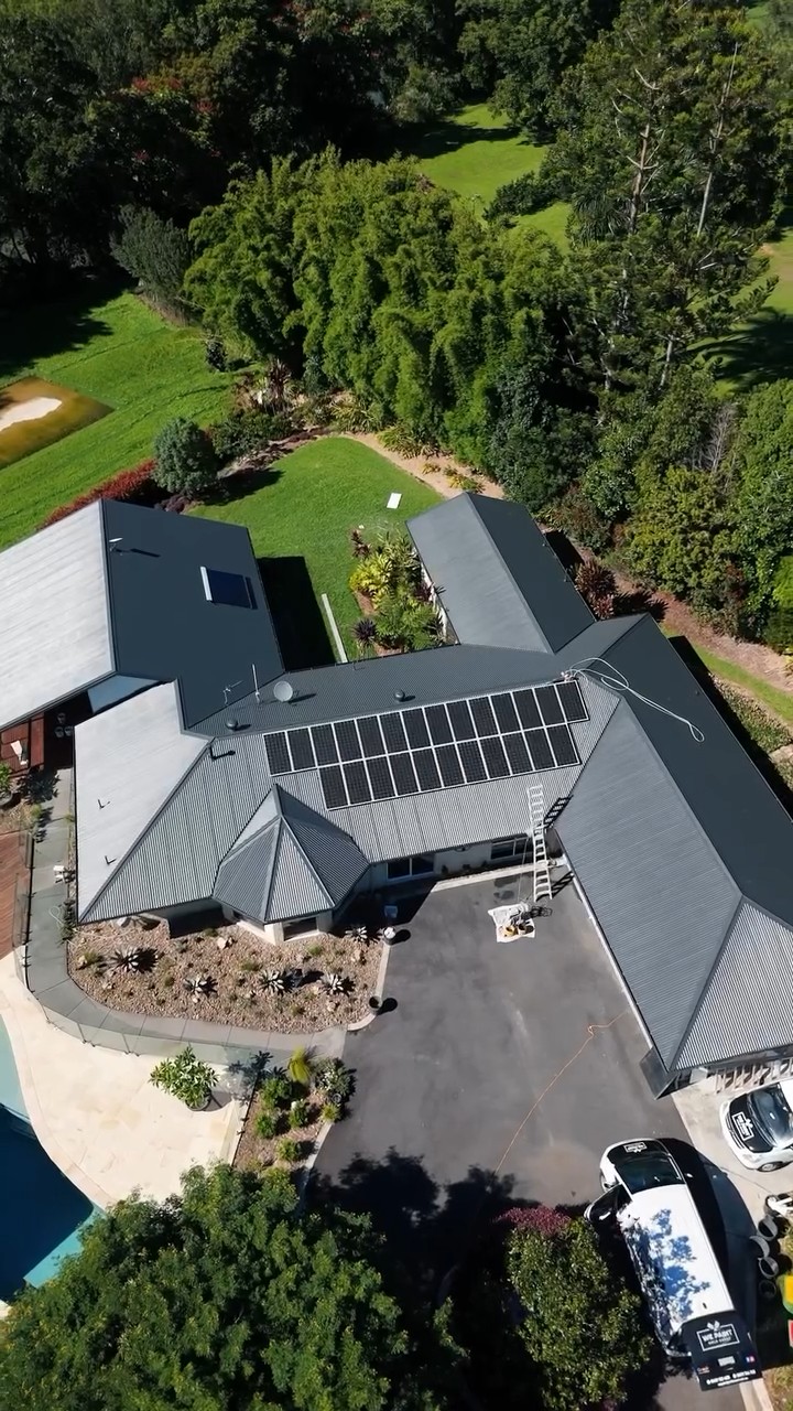 Aerial view of a Tallebudgera Valley home after a full exterior repaint and roof restoration by We Paint Gold Coast